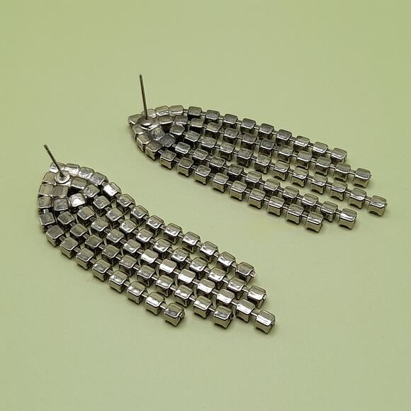 Vintage Clear Rhinestone Fringe Post Earrings, 1980s, 2 1/2 Inches - Picture 4 of 9